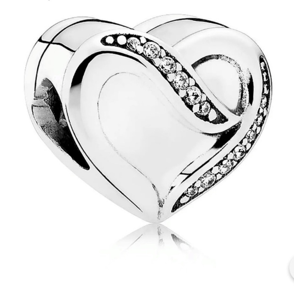 Authentic Pandora Ribbon of Love Heart Charm

Sterling silver,  pave